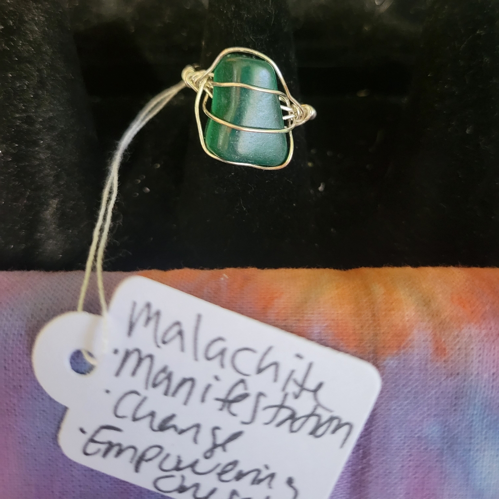 Handmade Wire Wrapped Malachite Ring Size 6